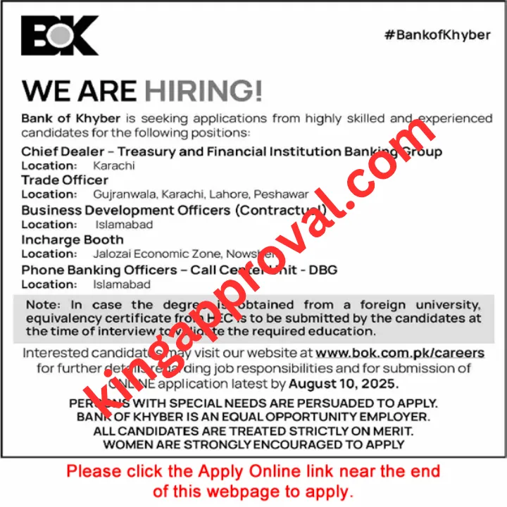 Bank of Khyber Jobs July 2025 August Apply Online